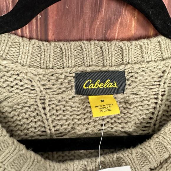 Cabelas Womens Medium Tan Brown Cable-Knit Pullover Tunic Sweater Fisherman NWT - Picture 4 of 5